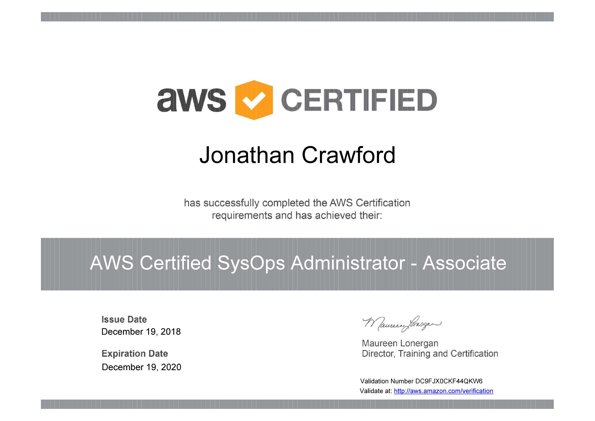 AWS Certified SysOps Administrator - Associate cert.